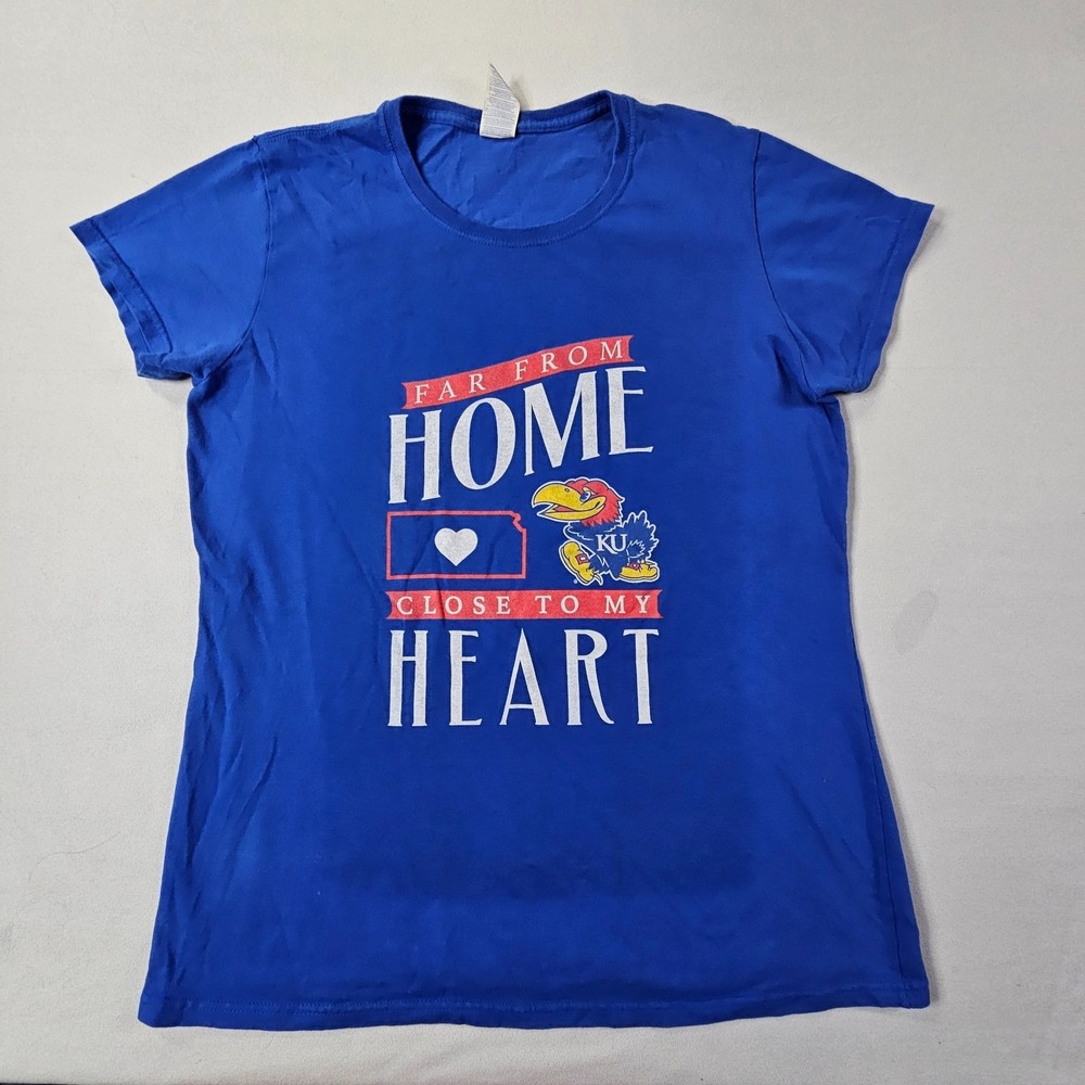 Kansas Jayhawks Close to My Heart Blue Short Sleeve Cotton T-Shirt Women's L